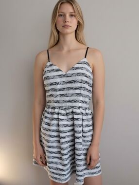 NWT Ina White & Black Striped Lace Dress (M)